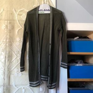 Open-knit olive cardigan